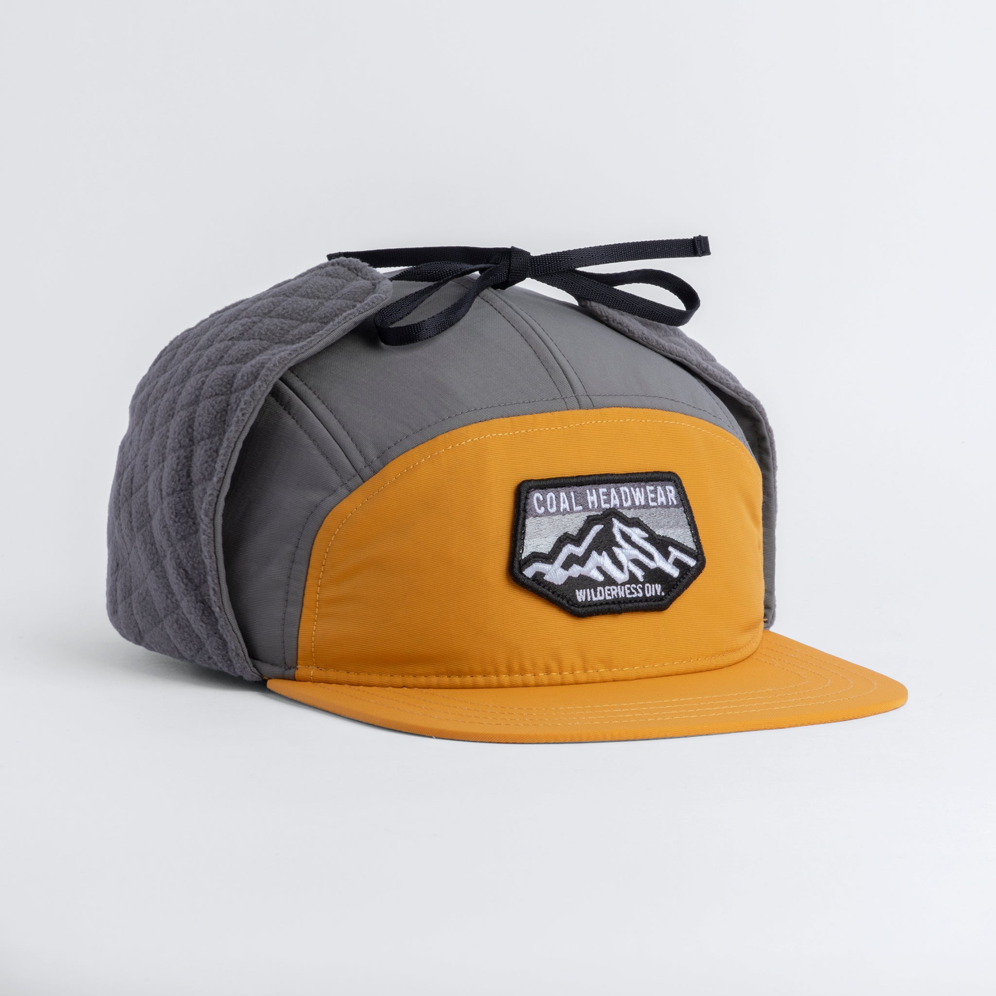 The Tracker Flannel Lined 5 Panel Earflap Cap Coal Headwear